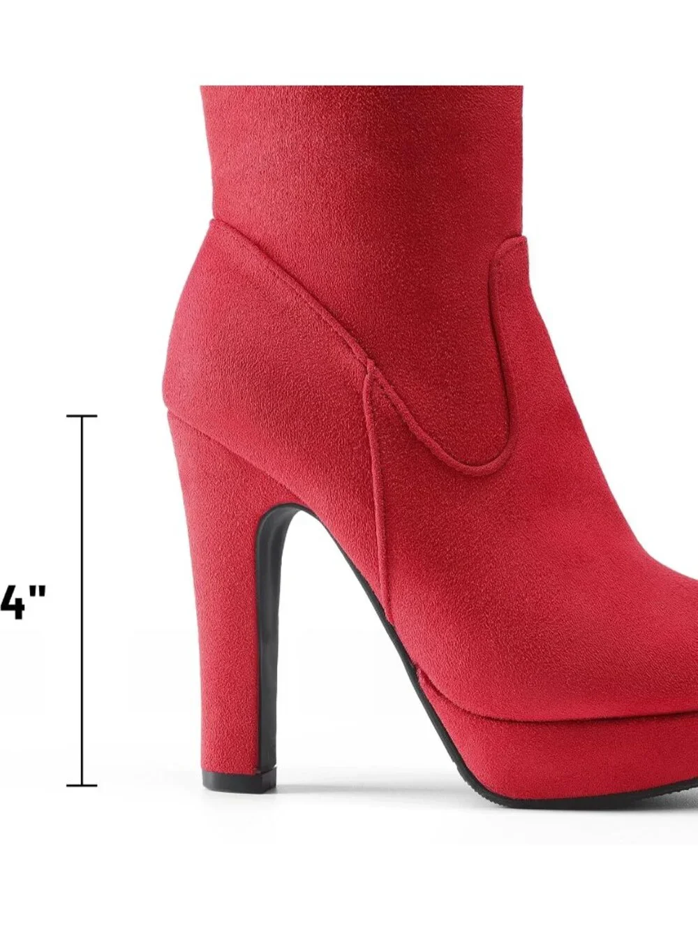 Women's Red High Heel Round Toe Faux Suede Over The Knee Thigh High Boots